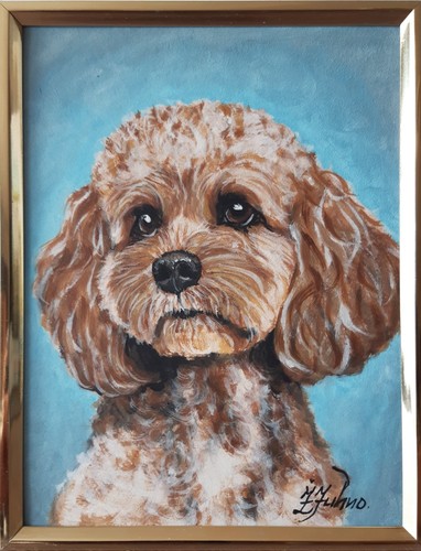 Peinture huile cavapoo - peinture, à