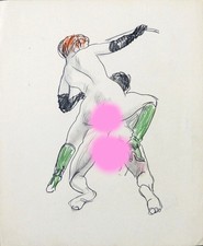 Dessin original illustration érotique femme nue  Vers 1950 attr. Marcel Vertes