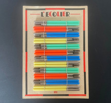 ANCIEN PRESENTOIR VINTAGE "L'ECOLIER"  24 PORTE-PLUME 4 COULEURS ASSORTIES - ATO