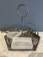 Service Ancien Plateau à Pain - Déjeuner Metal Ravier Verre avec Pince