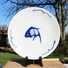 Chinese Porcelain Round Dish Carp Koi Fish Pattern Blue and White ø 35cm