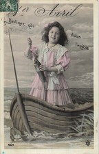 CP 1 APRIL LITTLE GIRL IN FISH FISHING BOAT - 18659
