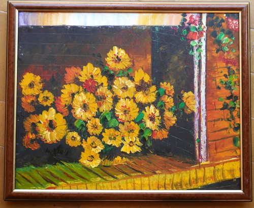 Tableau fenêtre fleurie - tableau, :