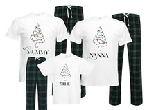 Personalised family matching xmas pjs pyjamas festive tartan xmas tree lights
