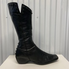 Pons Quintana Asymmetrical Leather Rubber Stud Mid Calf Wedge Boots Womens 37