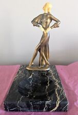 1920`s Art Deco Nouveau Metalware Lady Dancer Statue on Marble Base Ash Tray