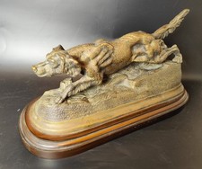ANTIQUE Bronze Dog Sculpture Signed Farbel Setter Hunting 19th 1900 Statue