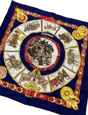 HERMES CHEVAUX DE TRAIT Carre 90 Silk 100% Scarf Navy Tags No Box used.