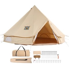 Tente Cloche Toile 4 Saisons 7 m pour Camping Familial avec Trou de Poêle