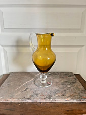 Ancien Pichet Cruche Aiguère Cristal Bohème Vcelnicka Orange Fumé Vintage