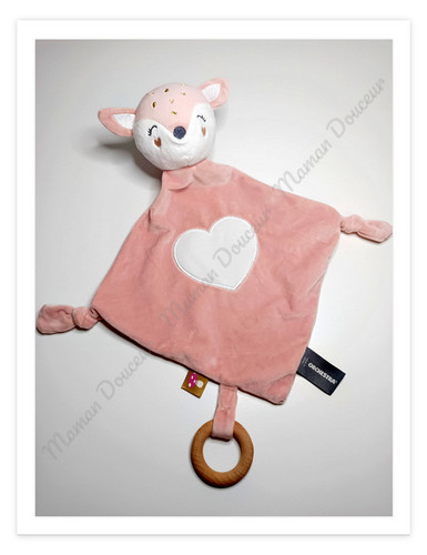 Doudou plat biche renard - plat, rose