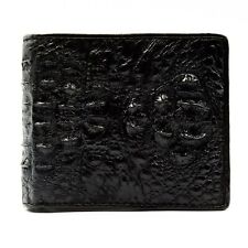 New Real Black Croc Leather Horn Back Skin Men Bi-fold Wallet Free Shipping