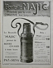 ADVERTISEMENT 1915 PAZ & SILVA MAJIC BOTTLE ALLOWS HOT DRINKING AT ANY TIME