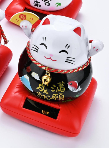Maneki neko solaire noir h - solaire, x