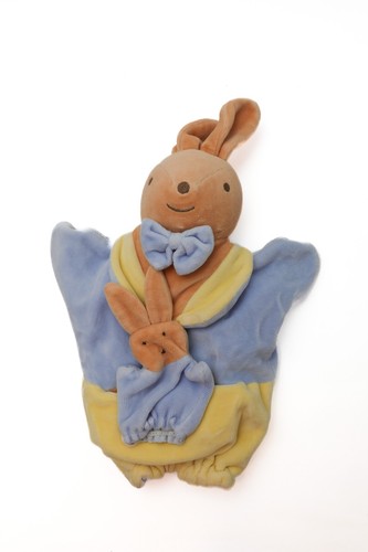 Doudou marionnette lapin bleu