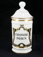 LIMOGES PORCELAIN PHARMACY POT WITH GALIEN POT ''INDIAN HEMP''