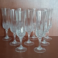 10 Flûtes En Cristal D'arques Modèle Longchamp Hauteur 20,5cm, Vintage
