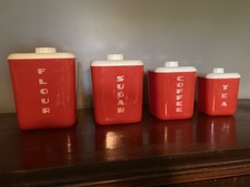 MCM LUSTRE WARE RETRO RED & WHITE NESTING CANNISTER SET