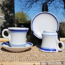 Pair of Burnt Cups + Saucers / Porcelain Bistro Coffee Cups "2