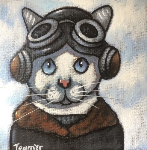 Tableau portrait chat aviateur - tableau,