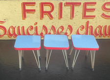 VINTAGE ANTIQUE TOY - DOLL FURNITURE - 3 FORMICA STOOLS EIFFEL FEET -