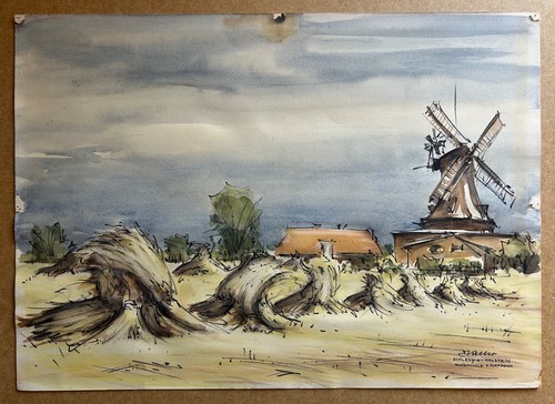 Aquarelle ernst keller - aquarelle, moulin