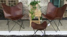 2 Fauteuils Papillon En Cuir