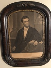 Authentic 1864 Engraving President Abraham Lincoln E.D. Marchant  OLD Wood Frame