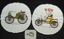 GIEN earthenware: 2 candy plates (13.5 cm) antique car decor