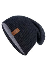 Bonnet Hommes Hiver Chaud Doublé Fourrure Polaire Tricoté Noir Classique 