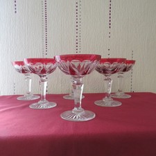 6 St. Louis Crystal Red Champagne Glass Beaufort Model