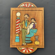 Vintage Barber Shop Salon Folk Art Hand Painted Wood Wall Art Decor