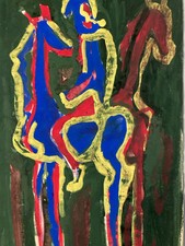 Très Beau Dessin Expressionisme Allemand 1960 Gouache Expressionniste Cheval Art