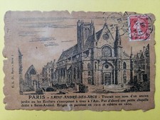 Old postcard leather parchment PARIS CHURCH Place Saint ANDRÉ des ARTS Arcs