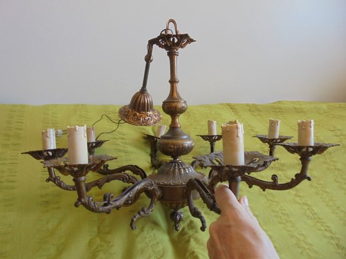 Ancien lustre bronze - ancien, feux