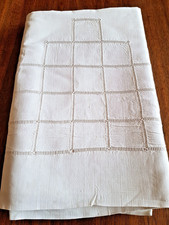 Antique Embroidered Monogrammed Linen Yarn Sheet with Returns - 310cm x 200cm