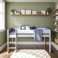 Lit superposé mezzanine enfant 90x200 cm cadre de bois blanc gris Homestyle4u