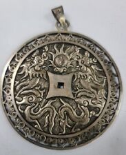  Médaille argent ancienne porte bonheur- longévité orientale- 2 dragons ...