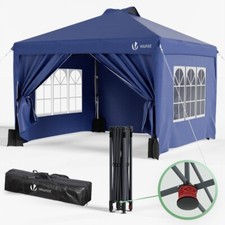 VOUNOT Tonnelle de Jardin 3x3m POP UP avec portes et fenetres Bleu