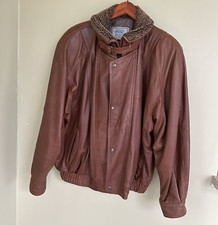 Bomber Leather Jacket Brown, Creations de Cuir by Andre, Size 44