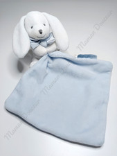 Doudou Plat/Mouchoir Lapin Blanc Bleu Clair Noeud Papillon - Doudou Et Compagnie