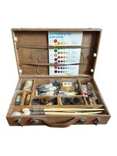 Vintage WOODEN ARTIST PAINTERS PALETTE and CASE Box GRUMBACHER  With Contents