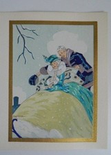 Gravure ancienne coloriée au