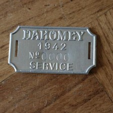 ancienne plaque fiscale taxe velo velocipede COLONIE DAHOMEY SERVICE 1942