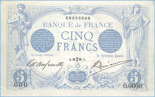 Francs bleu spécimen france - spécimen,