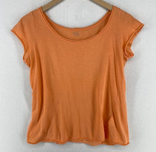 EILEEN FISHER Top S Cotton  Tissue Jersey Rolled Scoop Neck Short Sleeve Orange