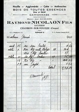 CHAMBON-sur-VOUEIZE (23) CHARCOAL WOOD & TRUCKING "Raymond NICOLAON Fils" 1930