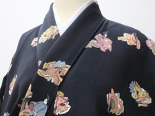 Vintage Japanese Kimono Komon Silk Chirimen The Tale Of Genji 120y EB-314