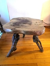 Brutalist Tripod Coffee Table Solid Wood and Vineyard Design 1960s