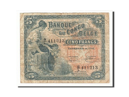 Billet congo belge 5 - billet,, francs